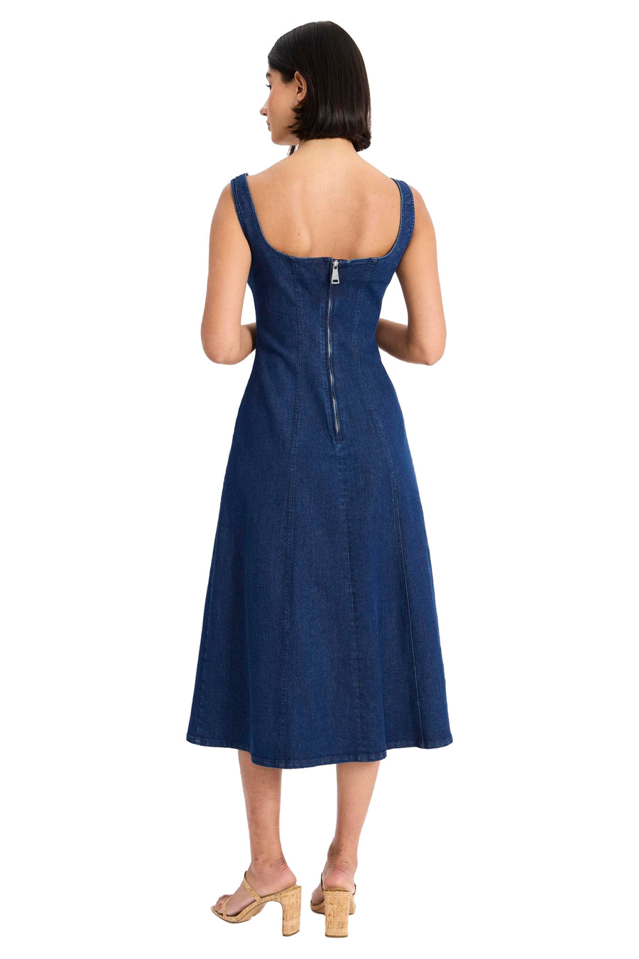Arielle Cotton Stretch Square Neck Denim Midi
