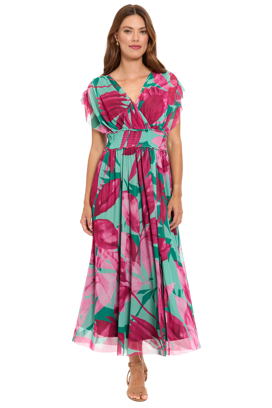 Cassiopeia  V-Neck Tiered Mesh Maxi