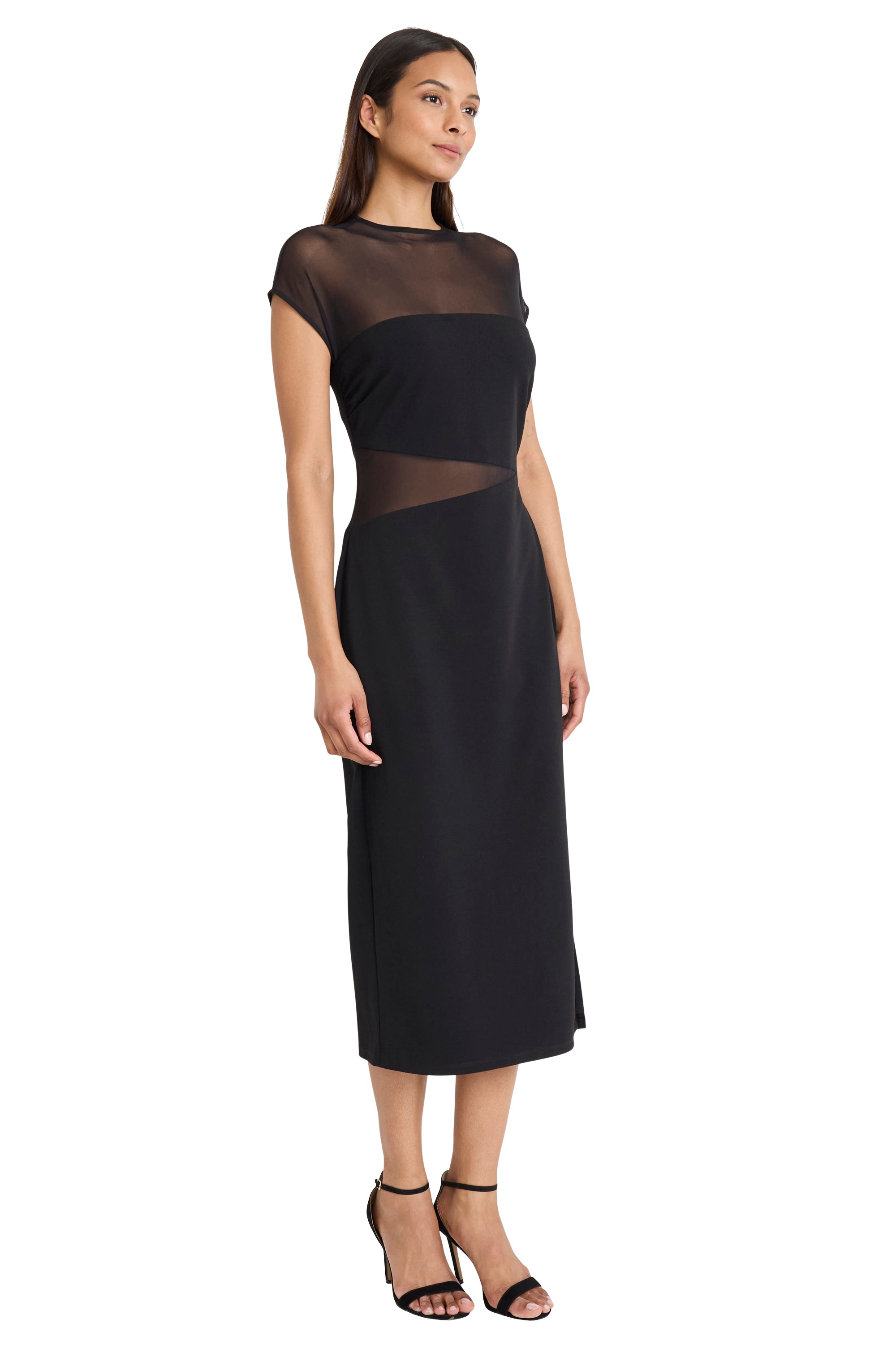 Donna Morgan Women's Illusion Midi Dress, Black, 4