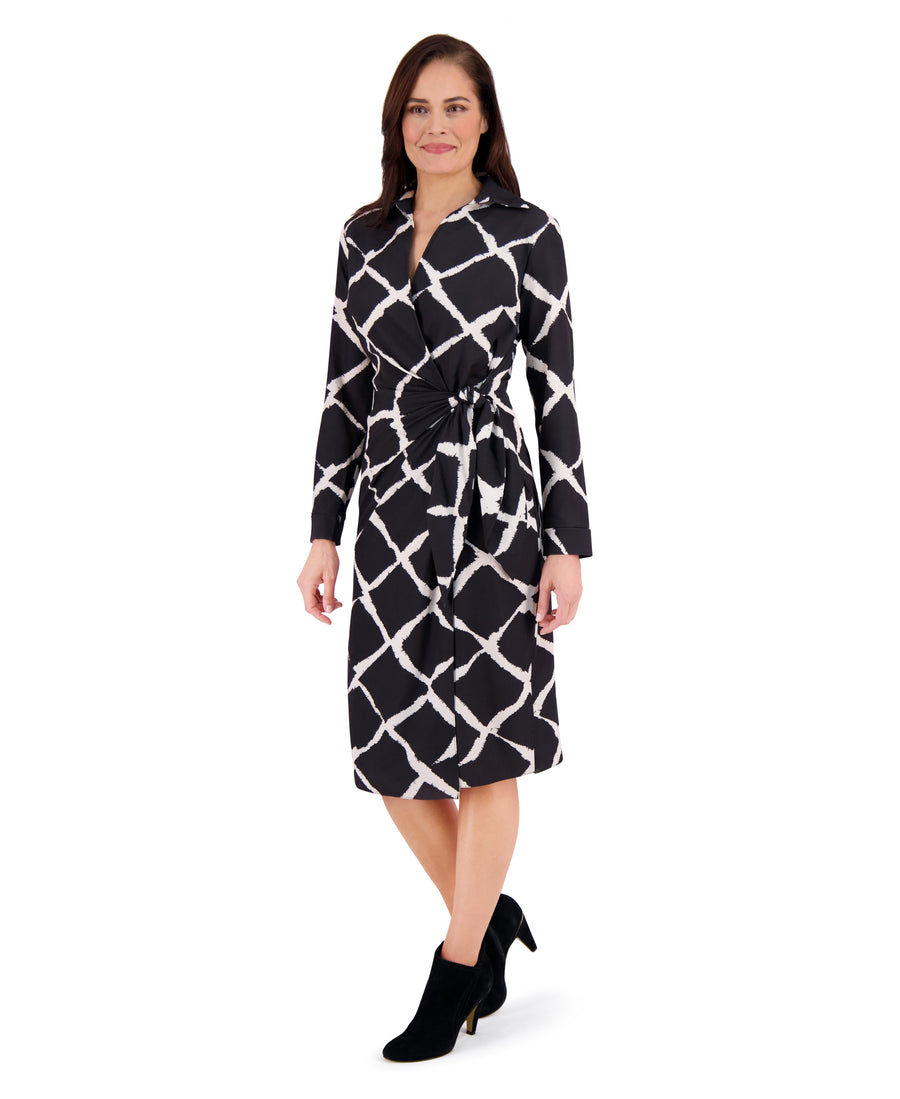 Rhea Collared Side Tie Midi in Bias Plaid Sheath | London Times  Maggy  London