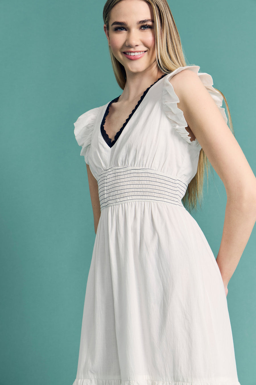 Lissy Cotton Smocked Babydoll Midi