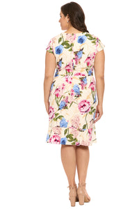 Anne Cap Sleeve Flounce Hem Dress in Floral Perfection