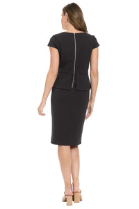 Nadya Cap Sleeve Peplum Sheath in Scuba Crepe