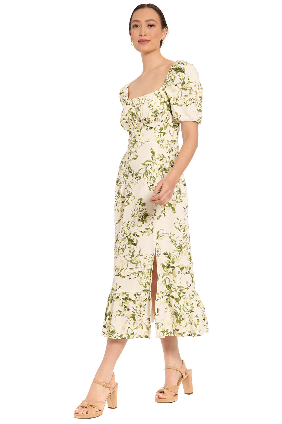 Kristin Puff Sleeve Midi in Willow Whispers