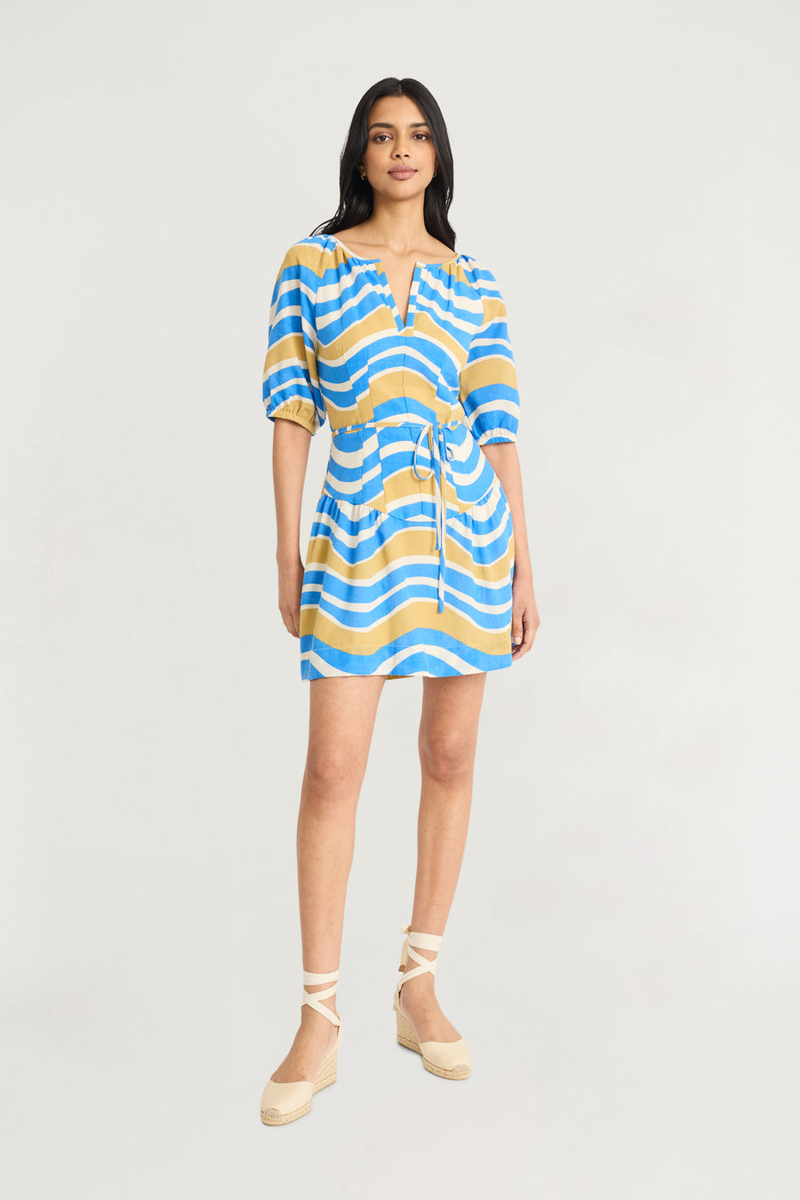 The Good Journey Women's Puff Sleeve Mini Dress - Multi - Size 8 - Black/ Tan The Good Journey Women's Puff Sleeve Mini Dress - Multi - Size 8 - Black/ Tan