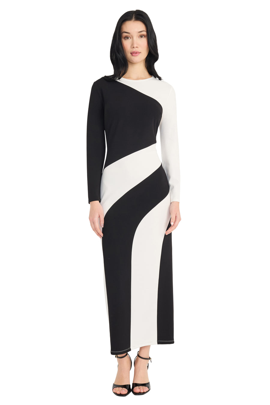 Juanita Long Sleeve Color Block Maxi Sheath Dress | Donna Morgan BLACK/IVORY / Standard / 6 Juanita Long Sleeve Color Block Maxi Sheath Dress | Donna Morgan BLACK/IVORY / Standard / 6