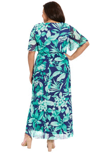 Leila Smocked Waist Mesh Maxi in Nature's Harmony