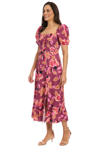 Kristin in Texture Floral Midi Puff Sleeve Dress