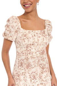 Kristin Knee Length in Floral Toile Linen
