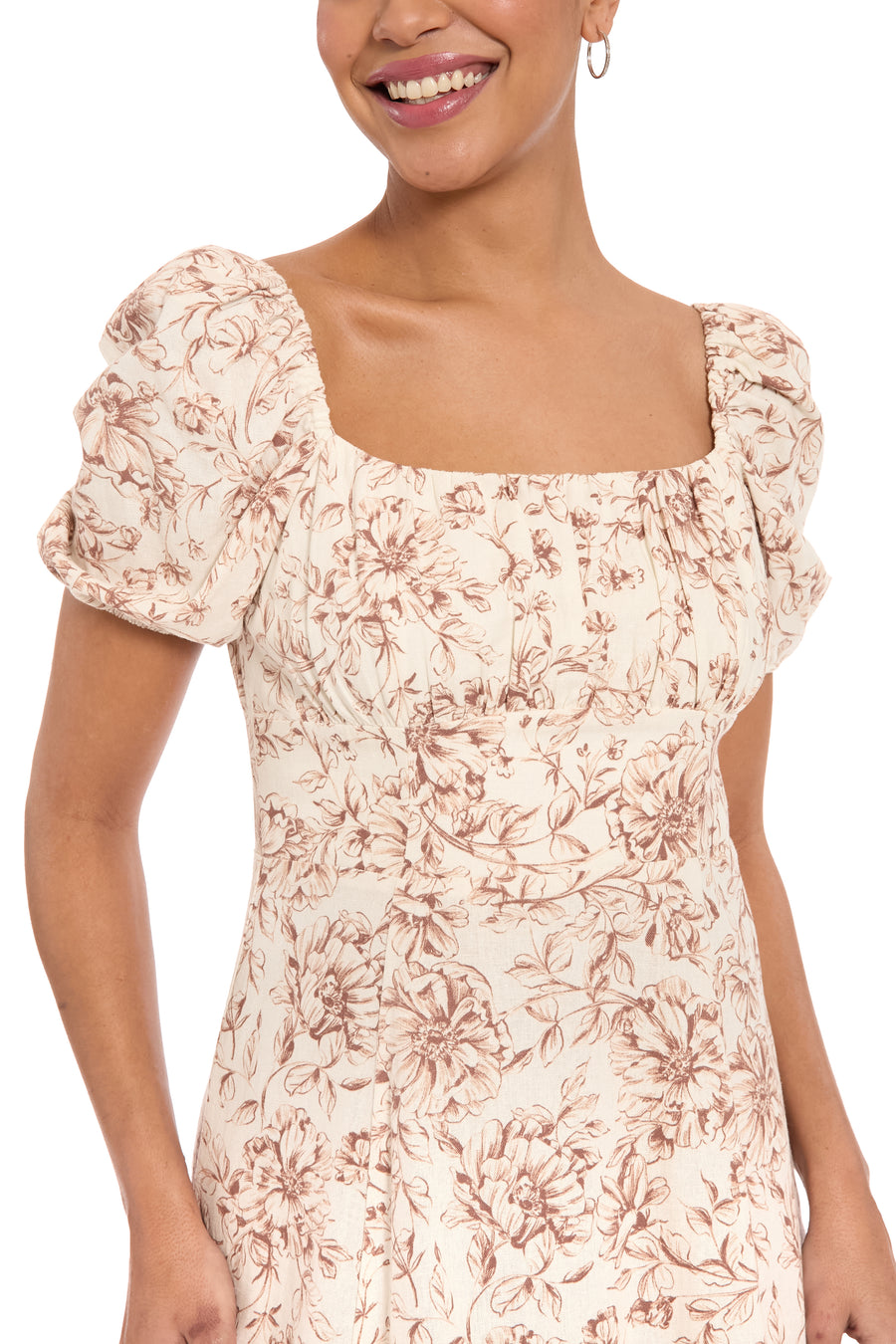 Kristin Knee Length in Floral Toile Linen