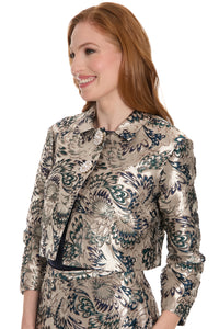 Mayfair Top Pearl Button in Retro Metallic Jacquard