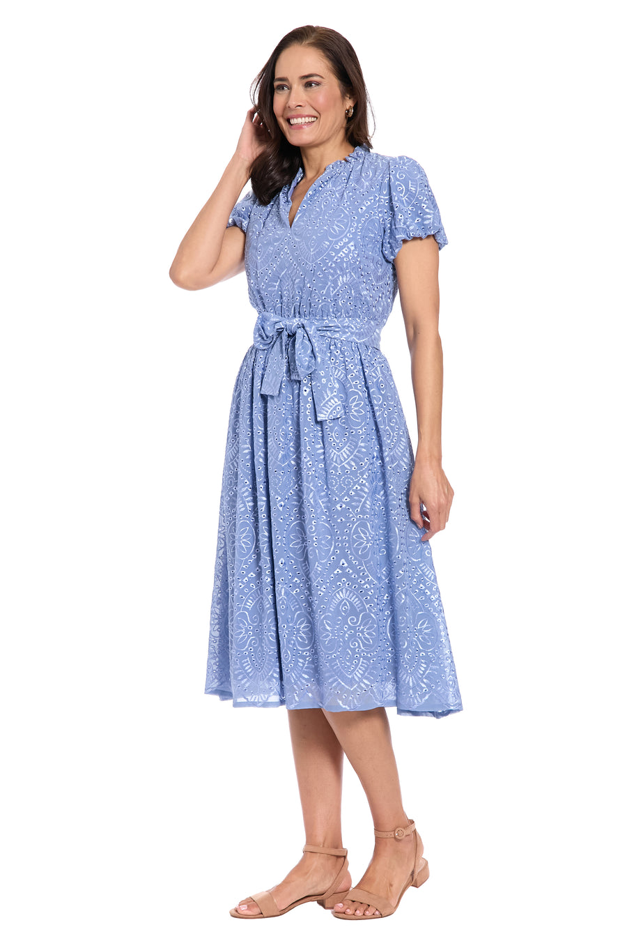 fit & flare eyelet midi dress Women's Dot Eyelet Fit & Flare Midi Dress - Brown