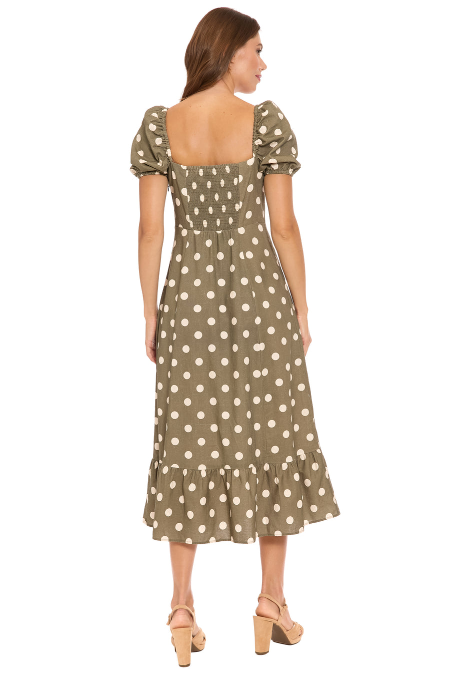 Kristin Puff Sleeve Midi in Quarter Dots