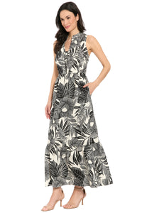 Joelle Cotton Ruffle Neck Maxi in Pixel Palm