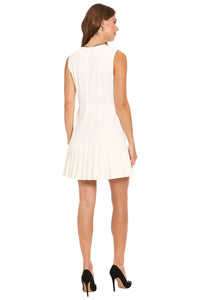 Nani Contrast Piped Pleated Dress in Soft White