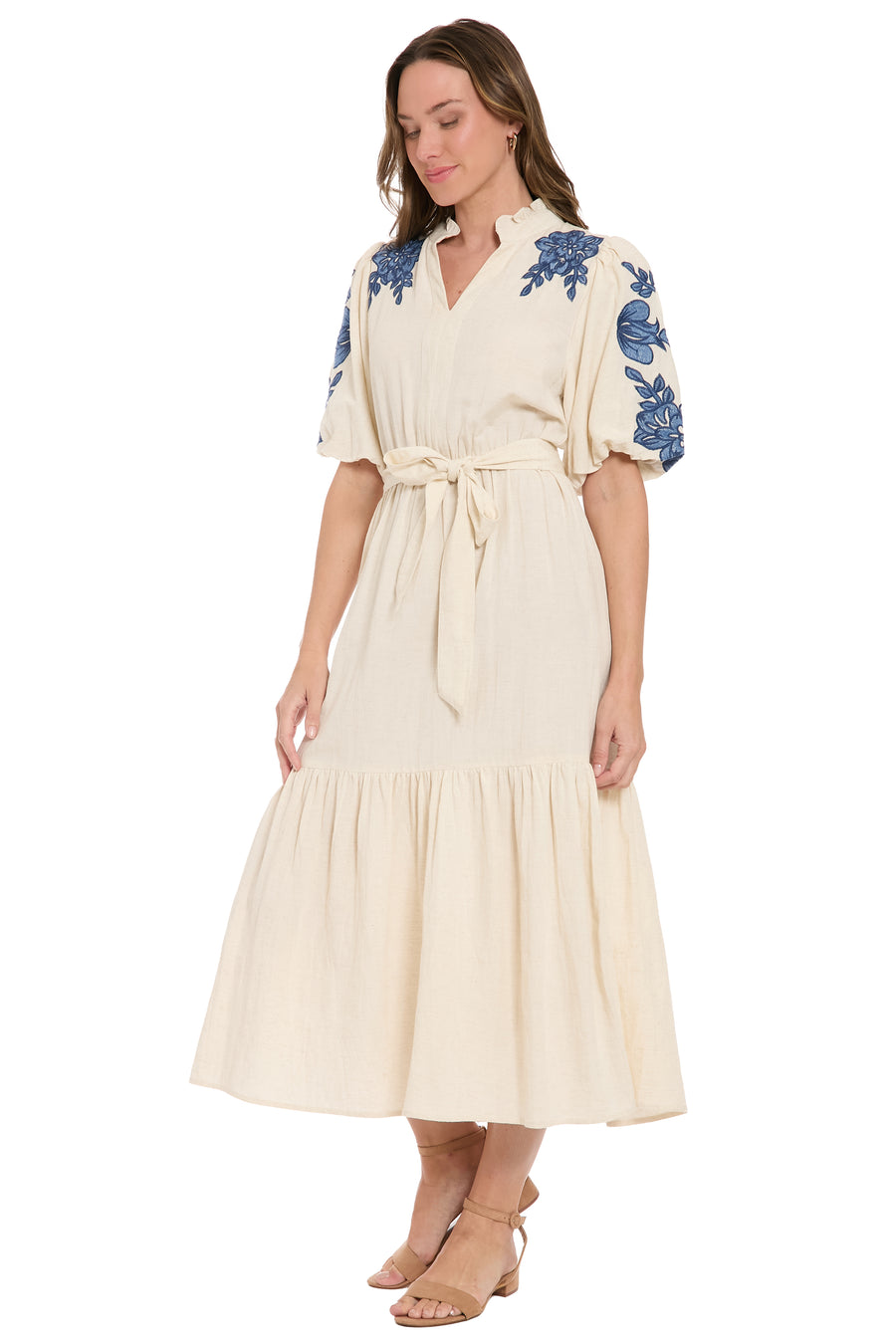 Mackenzie Bubble Sleeve Embroidered Cotton Maxi