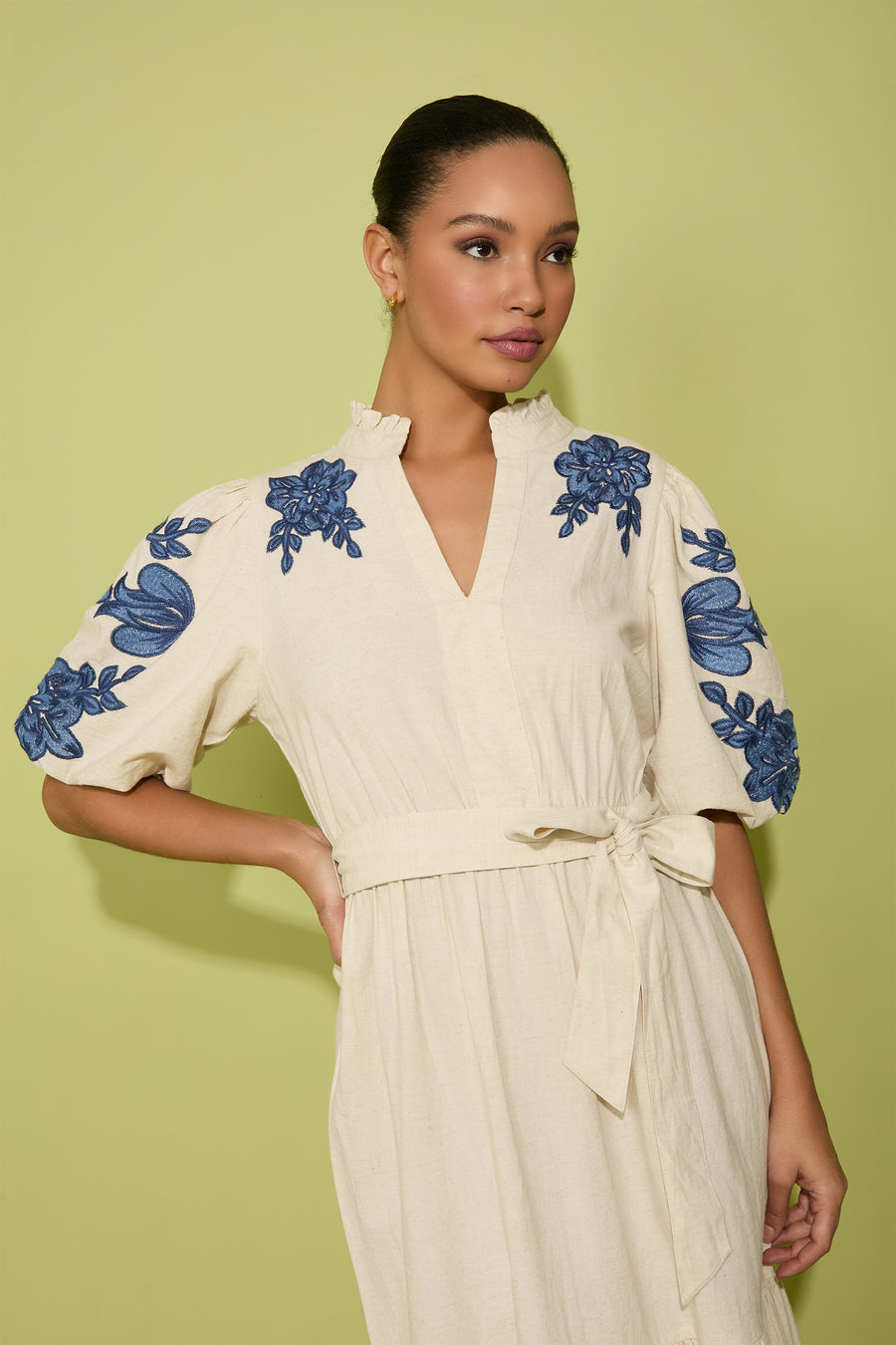 Mackenzie Bubble Sleeve Embroidered Cotton Maxi