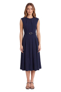 Joanie Pleated Belted Midi Dress