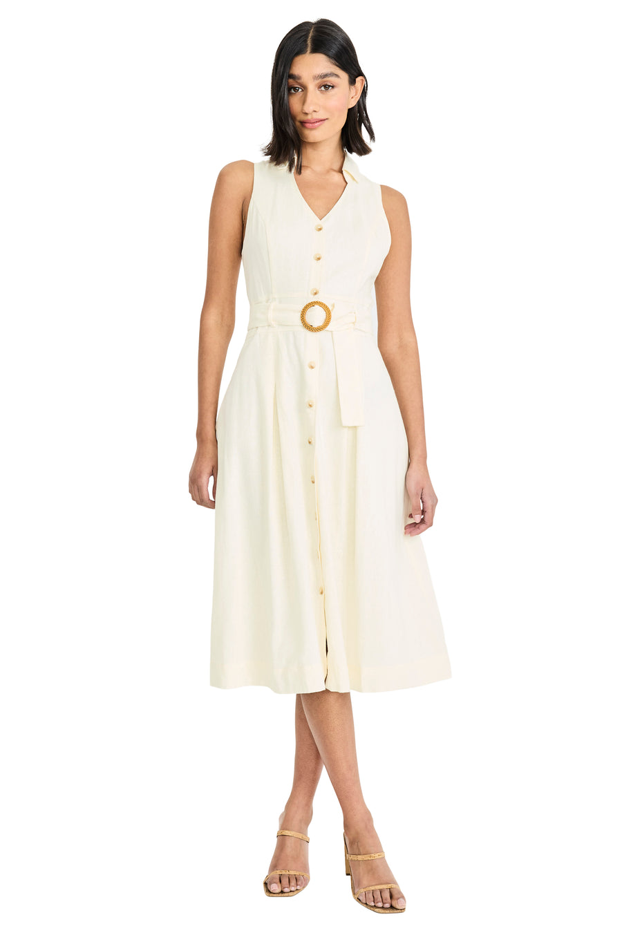 Devin Linen Collared V-Neck Midi
