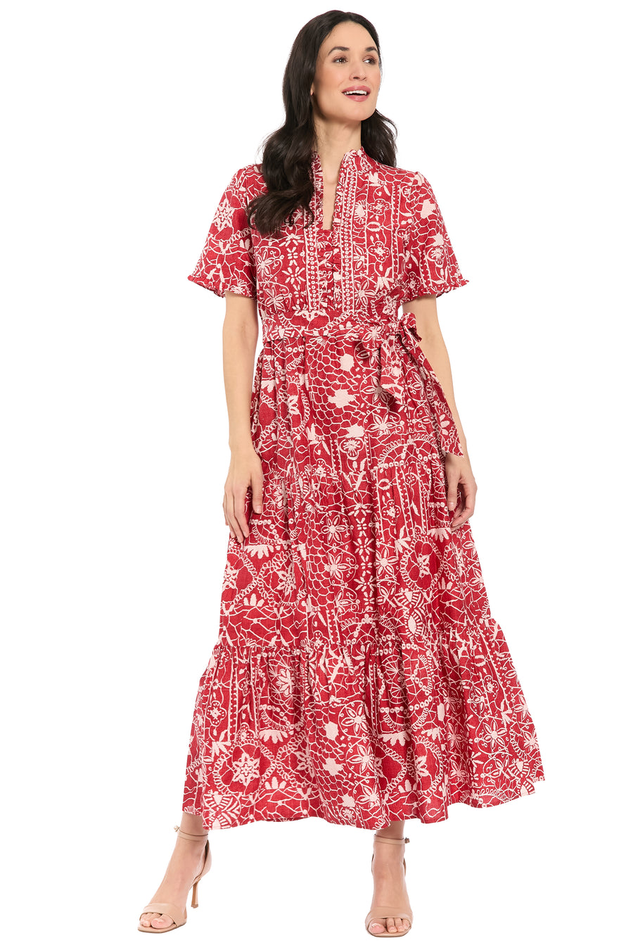 Mackenzie Cotton Ruffle Sleeve Maxi in Lace Denim