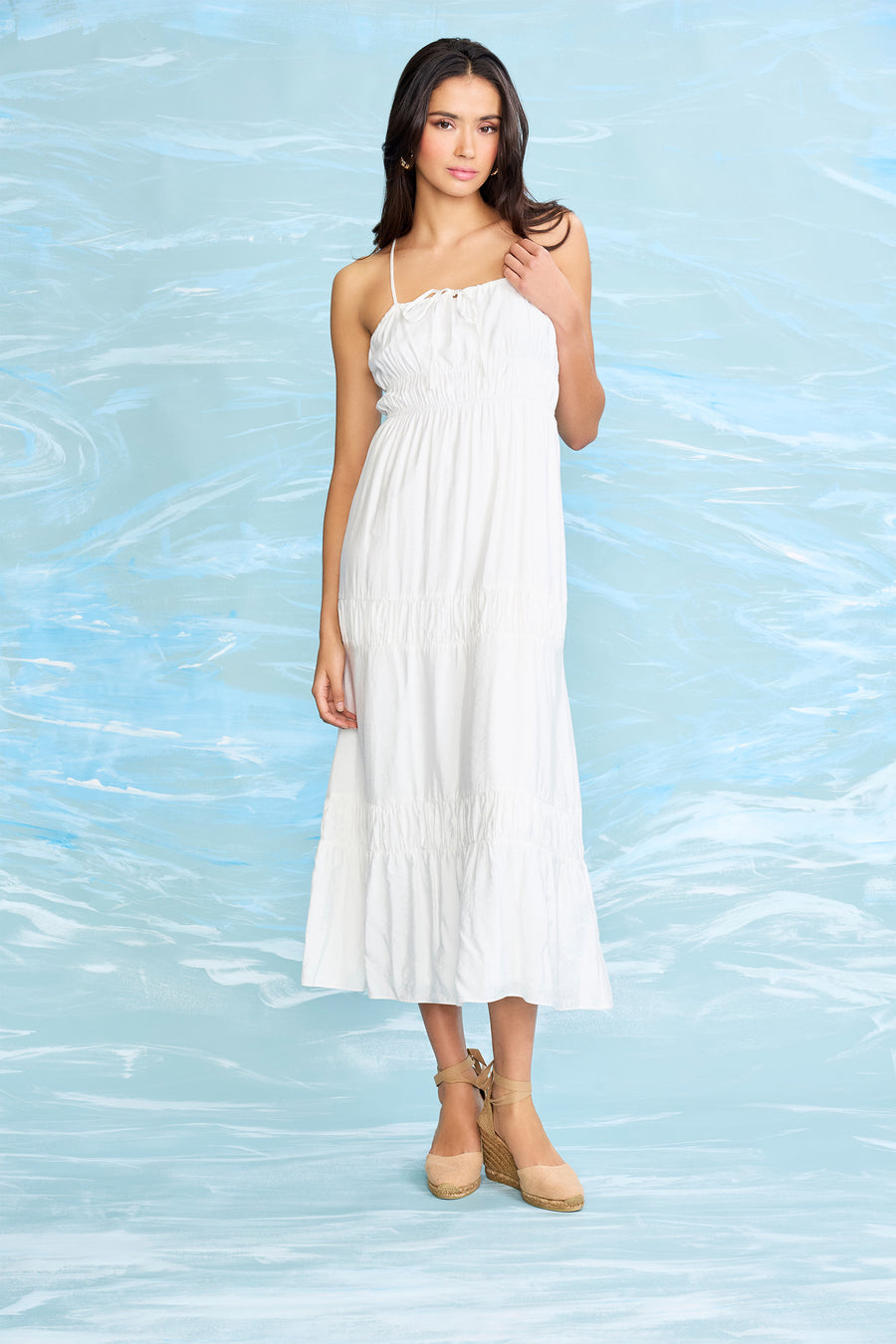 Graham Sleeveless Tiered Midi with Neck Tie