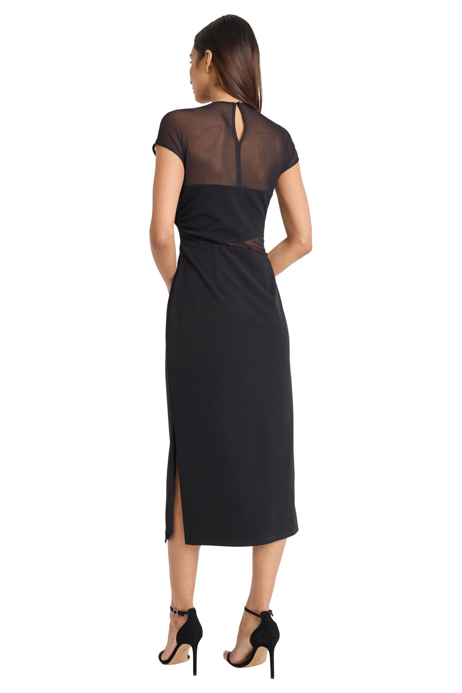 Oaklynn Midi Sheath Illusion Dress Short Sleeve | Donna Morgan Maggy London Oaklynn Midi Sheath Illusion Dress Short Sleeve | Donna Morgan Maggy London