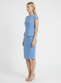Nadya Cap Sleeve Peplum Sheath in Scuba Crepe