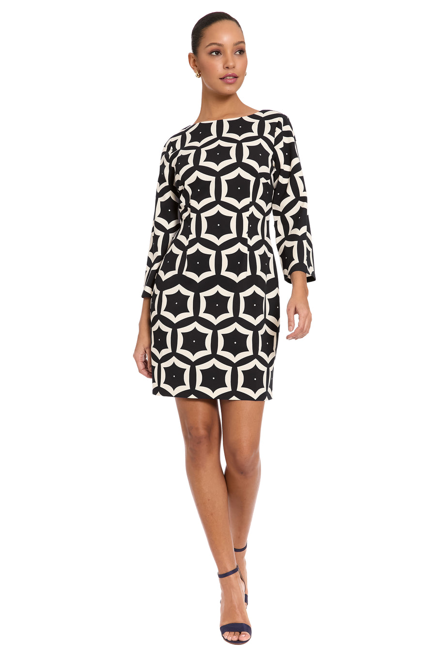 Quin Boat Neck Sheath in Deco Tile