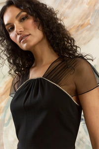Therese Sheer Rhinestone Neck Sheath Dress