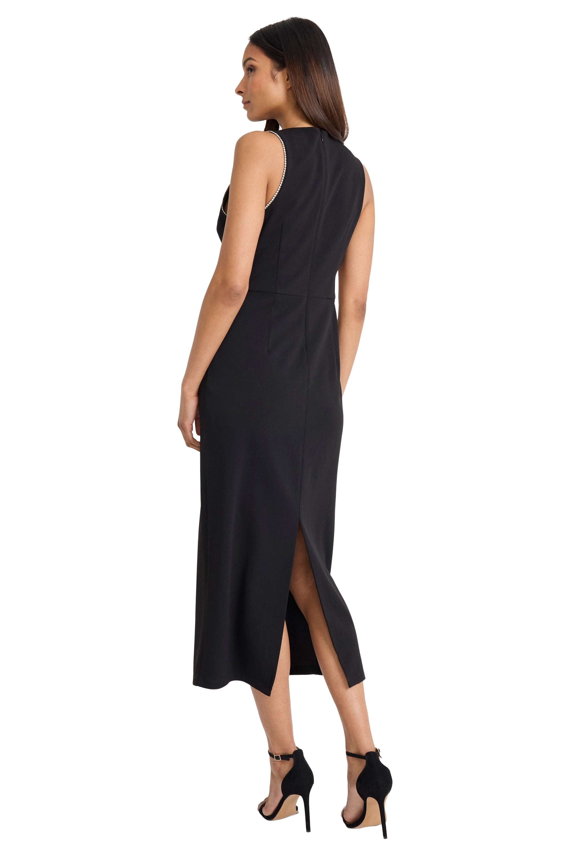 Merve Rhinestone Cut Out Column Sheath Sleeveless Midi | Donna