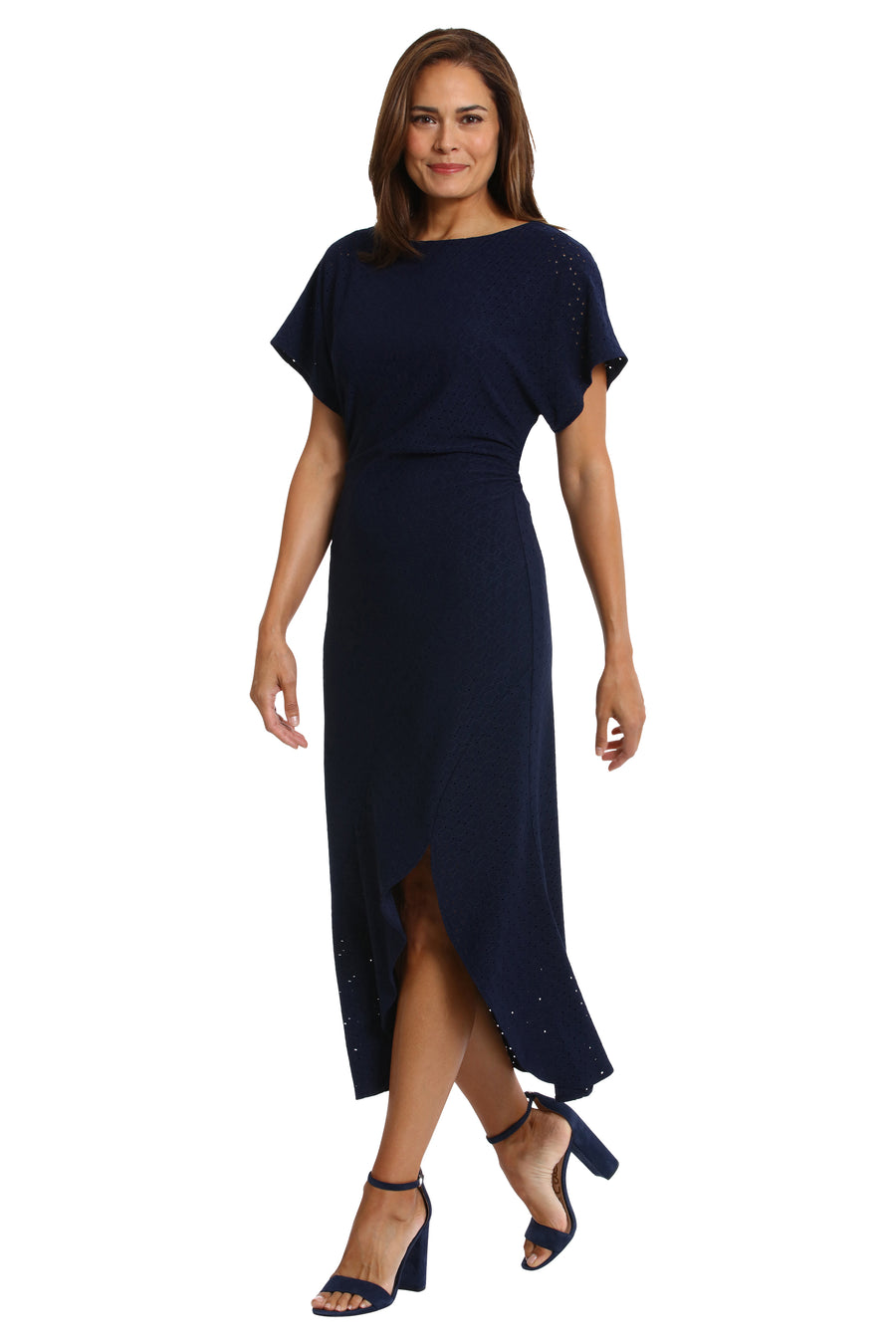 London Times Women's Eyelet Short Sleeve Tulip Hem Midi Dress - Blue - Casual Dresses London Times Women's Eyelet Short Sleeve Tulip Hem Midi Dress - Blue - Casual Dresses