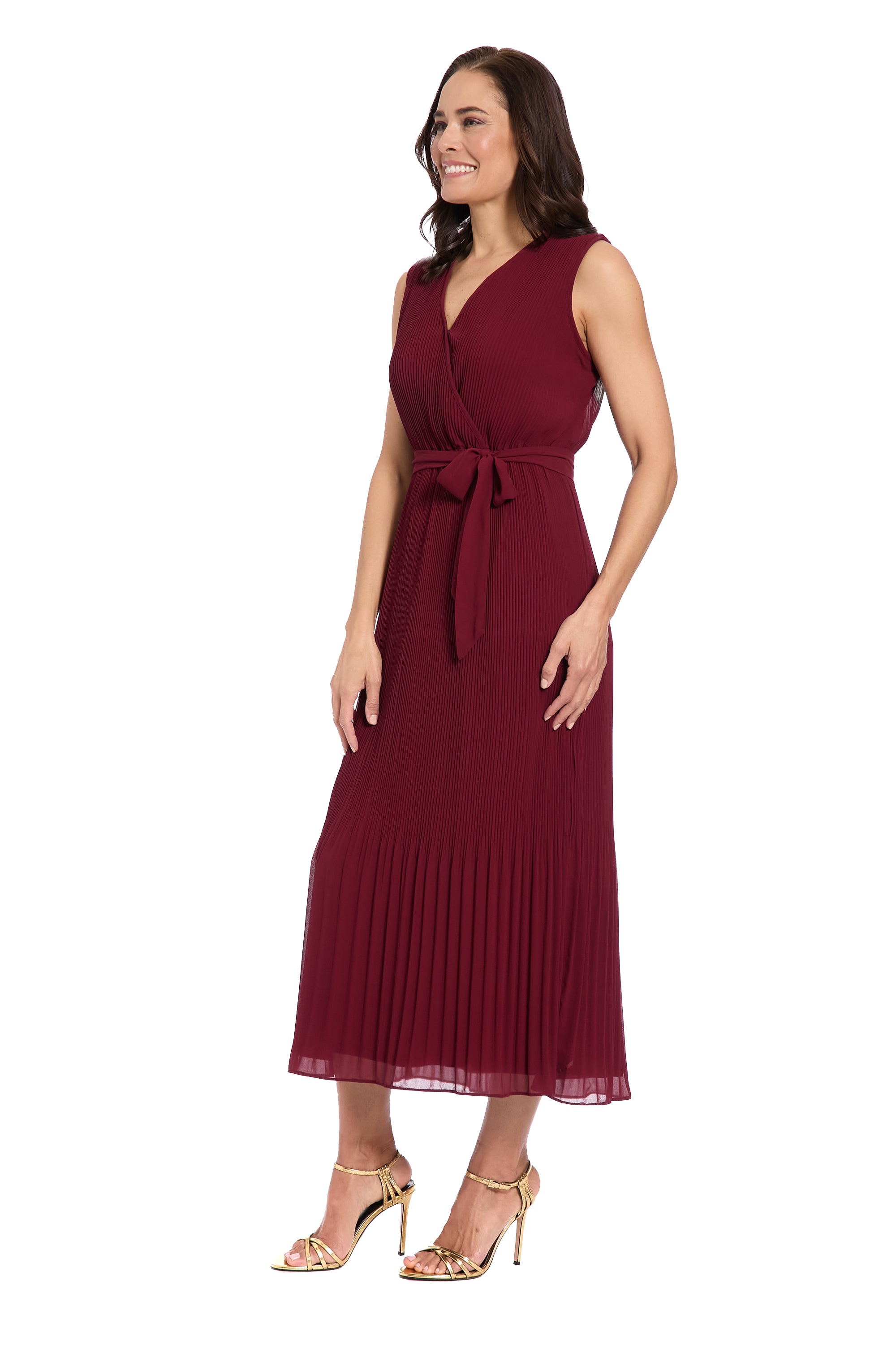 Rivera Pleated Surplice Midi Dress A-Line Sleeveless | London