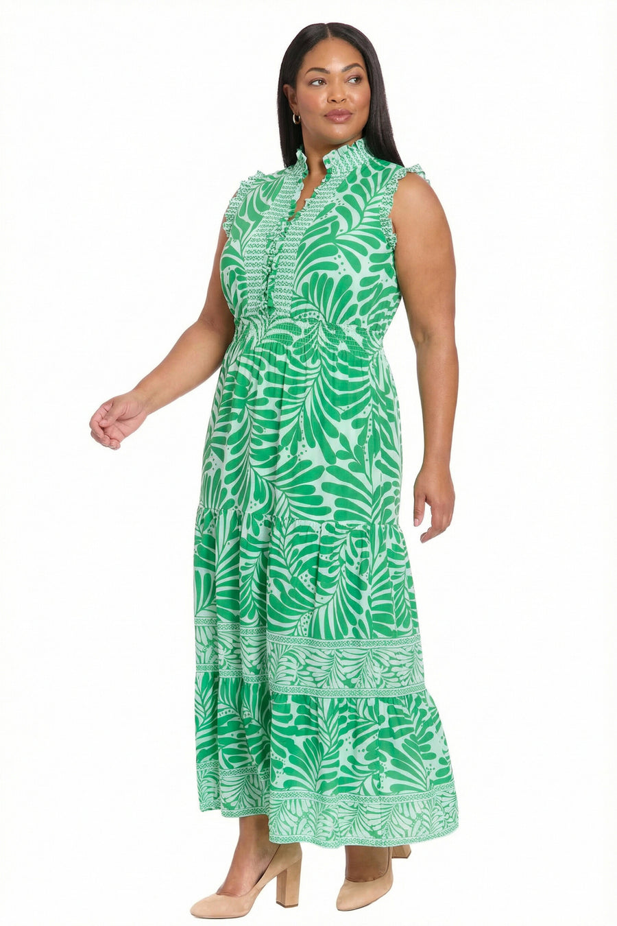 Maxileaf Consuela Sleeveless Maxi in Leaf Print Fit and Flare | London Times ...