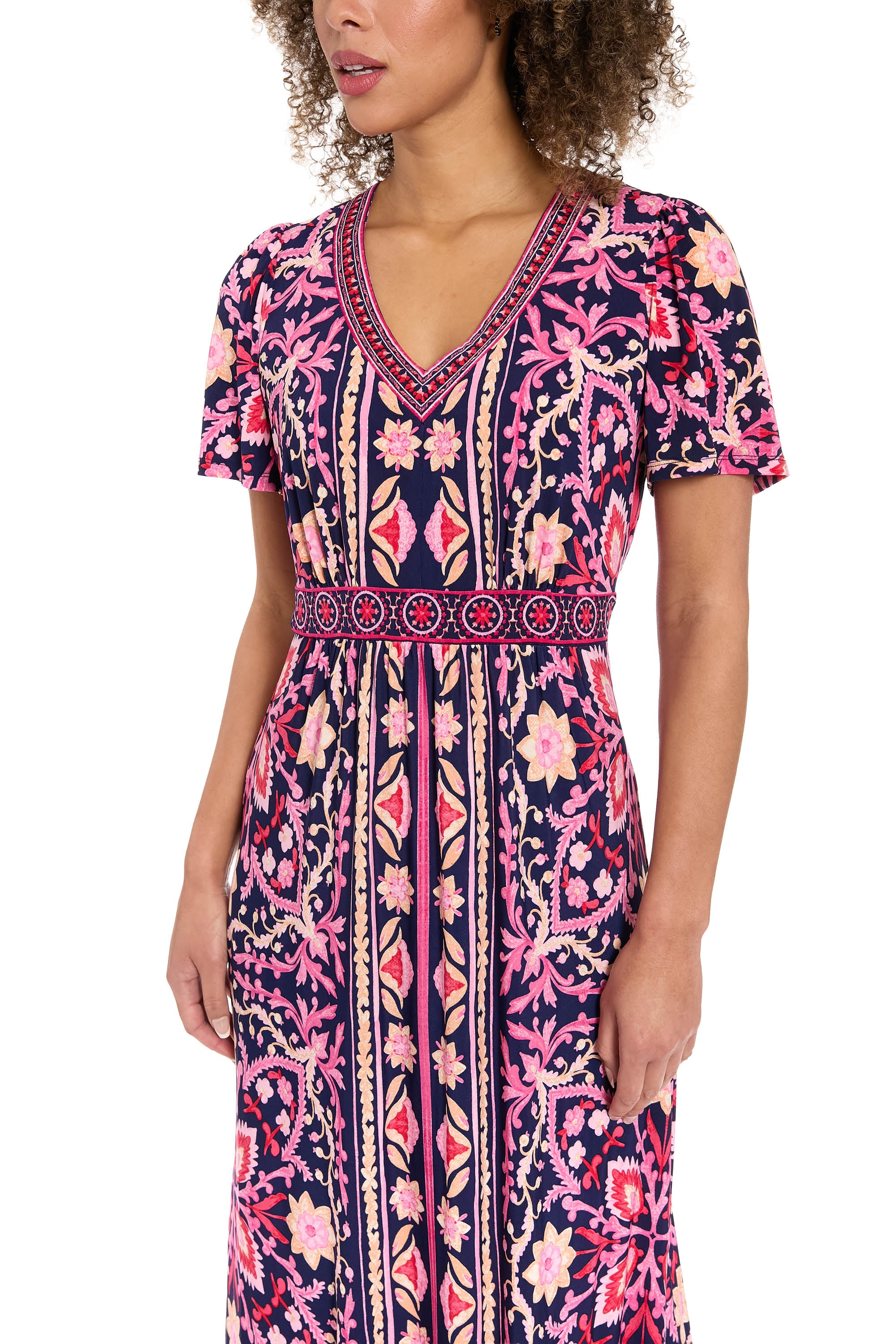McKay Flutter Sleeve Maxi in Tile Medallion A-Line | London Times