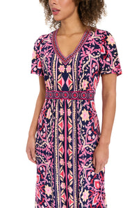 McKay Flutter Sleeve Maxi in Tile Medallion