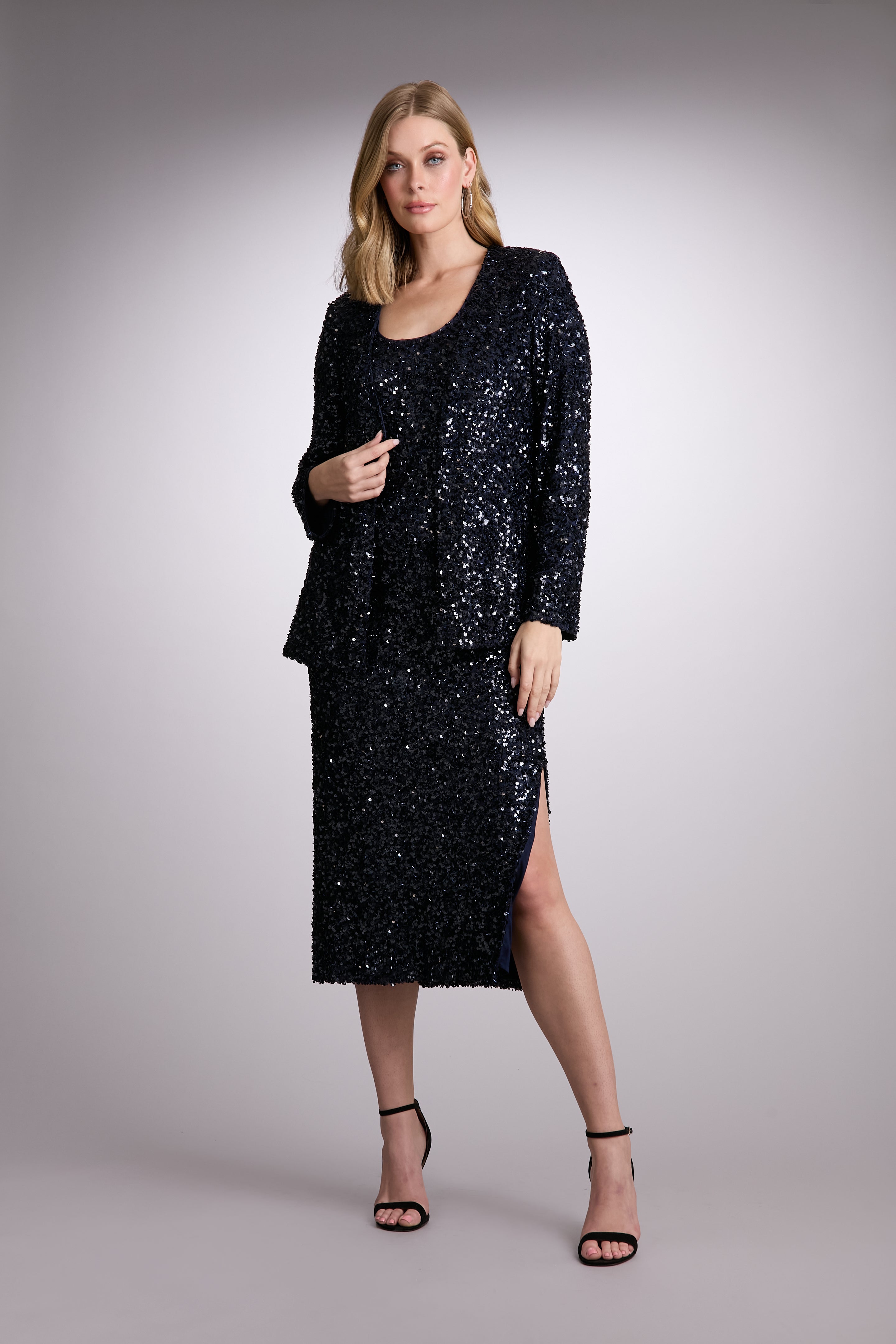 Houston Fitted Sequin Midi Skirt with High Slit