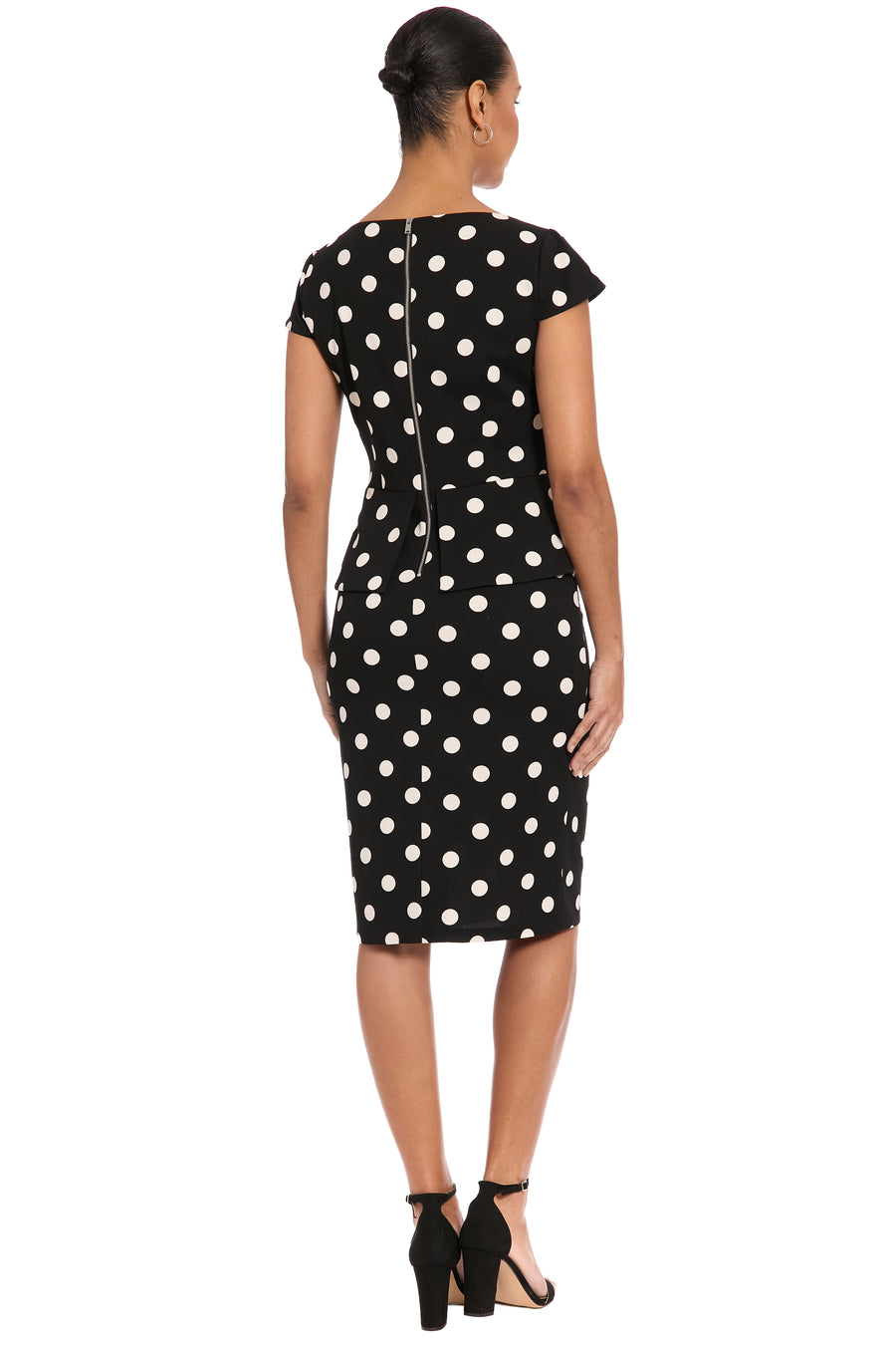 Nadya Cap Sleeve Peplum Sheath in Quarter Dots