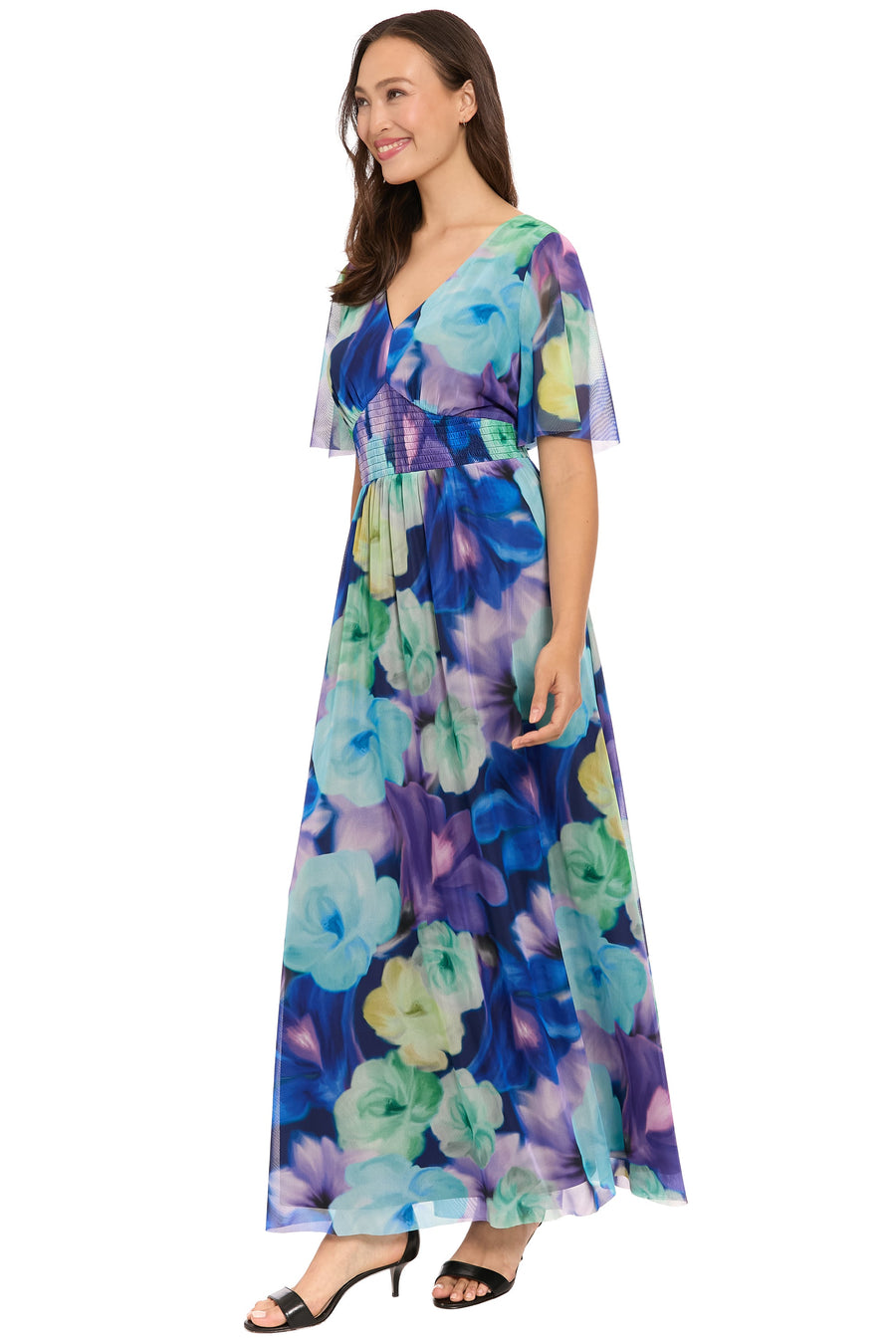 Leila Smocked Waist Mesh Maxi in Rose Toss