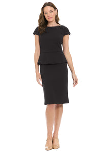 Nadya Cap Sleeve Peplum Sheath in Scuba Crepe