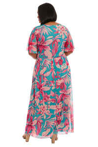 Leila Smocked Waist Mesh Maxi in Nature's Harmony