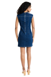 Zehra Cotton Stretch Denim Sleeveless Sheath