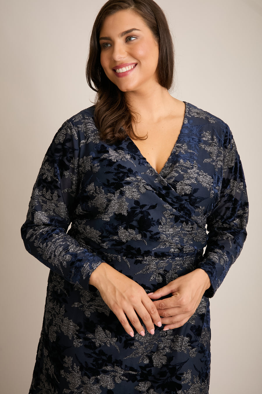 Marlise Shimmering Velvet Faux Wrap Dress