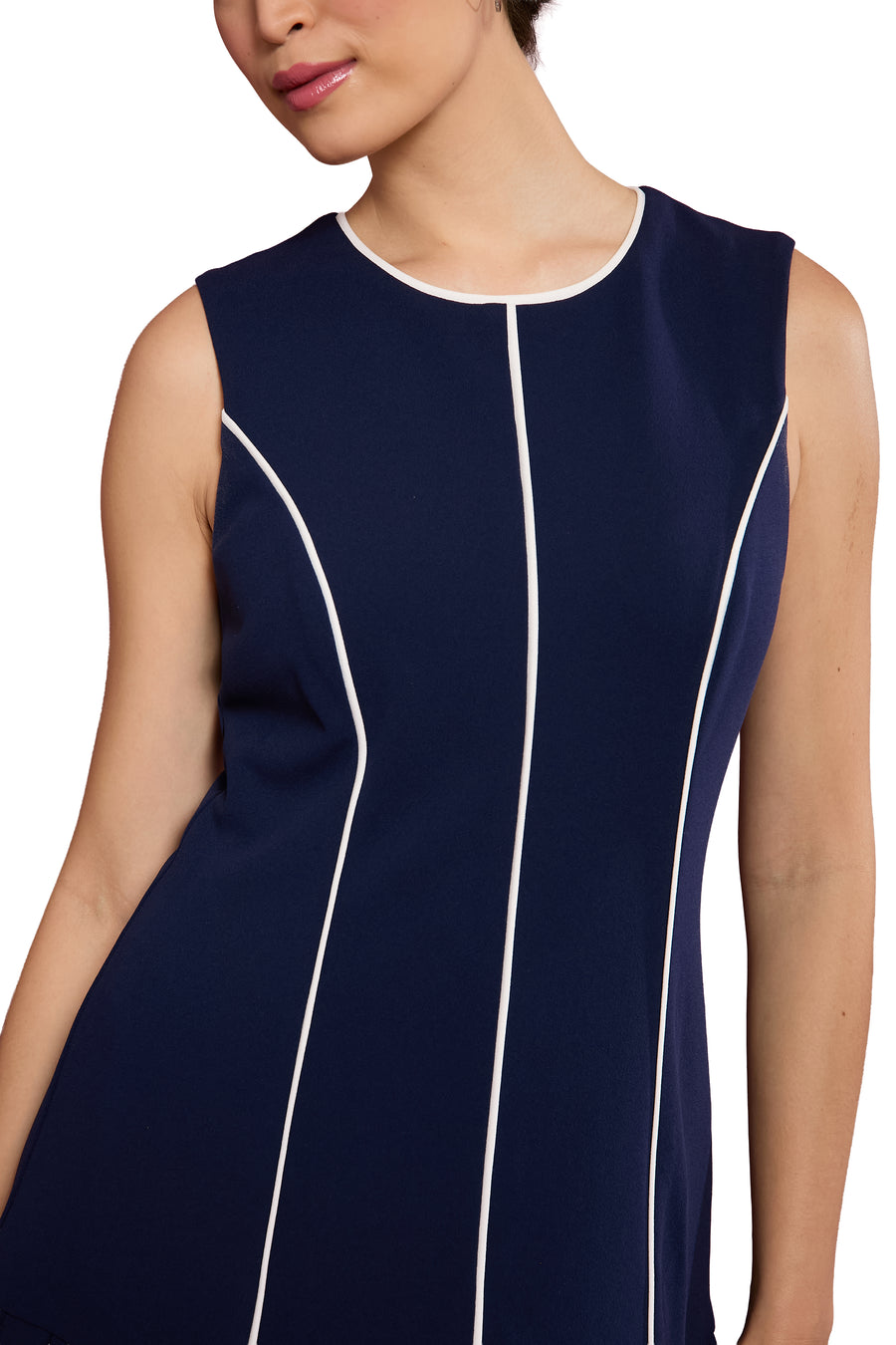 Nani Contrast Piped Pleated Dress in Navy