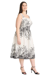 Charice in Painted Palms Midi Fit & Flare Dress - FINAL SALE