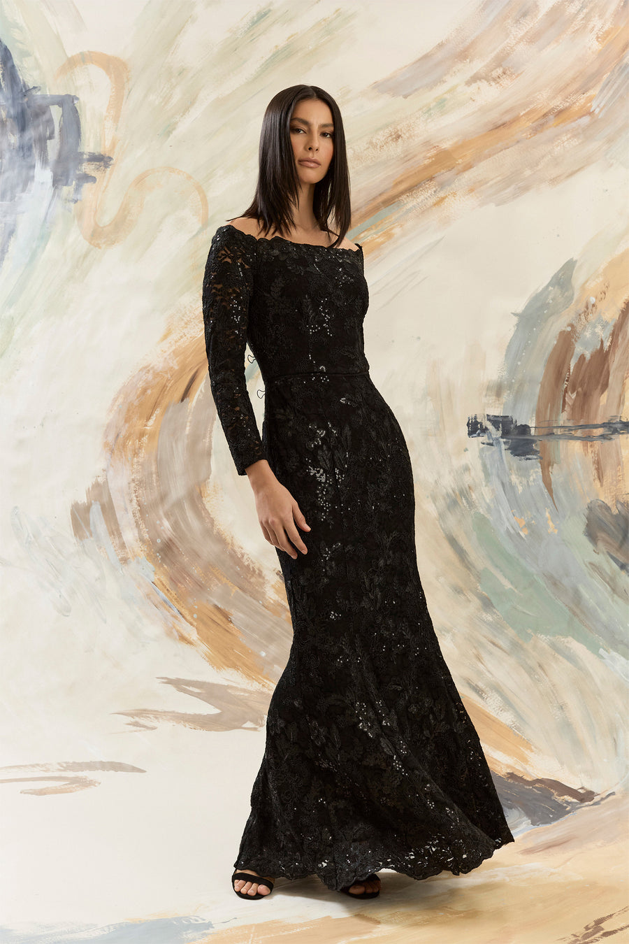 Kelley Sequin Lace Off the Shoulder Gown