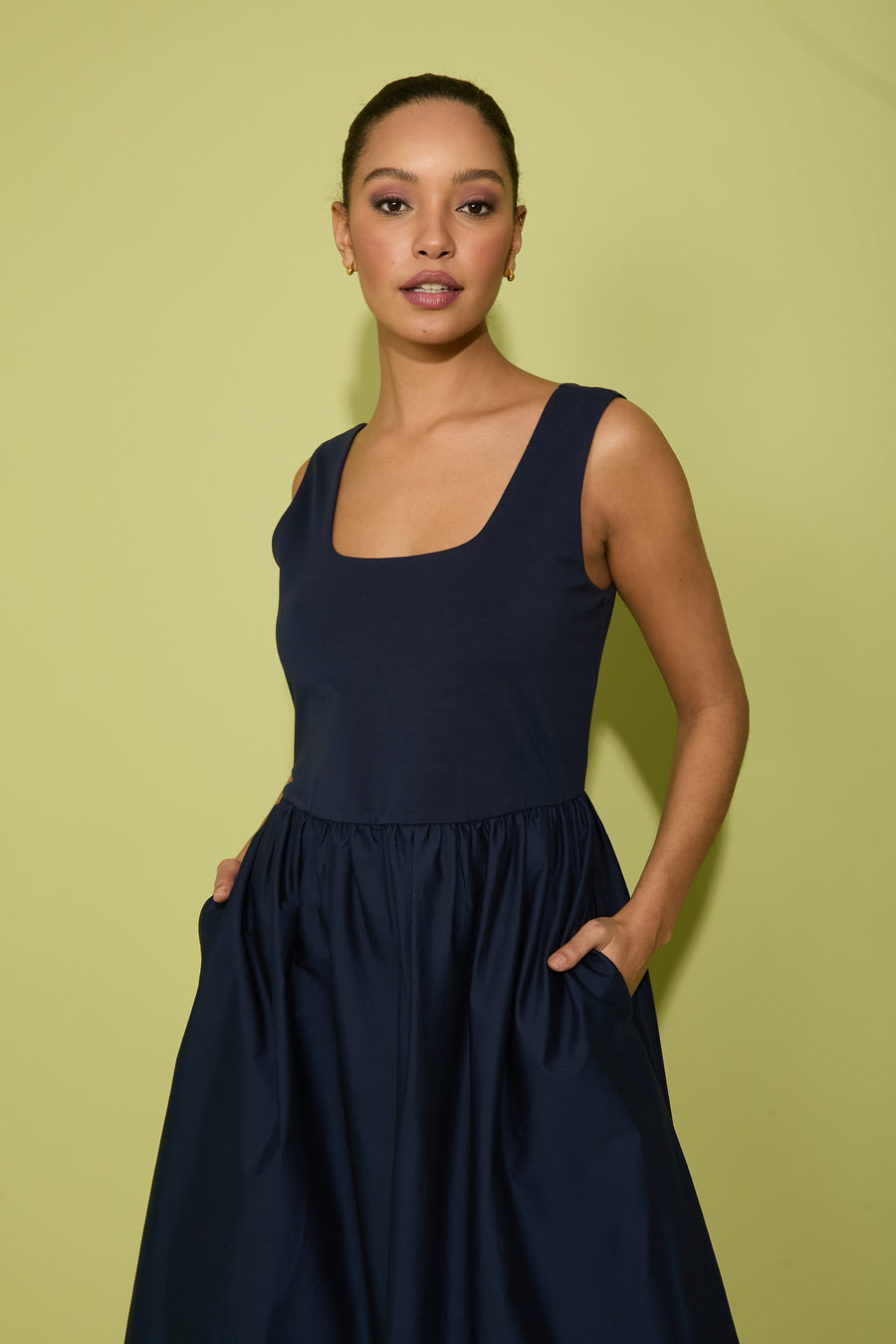 Carin Cotton Square Neck Linen Two-Fer Midi