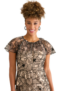 Madonna Cap Sleeve Embroidered Blouse