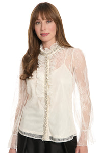 Monty Sheer Top Embellished Lace Ruffle