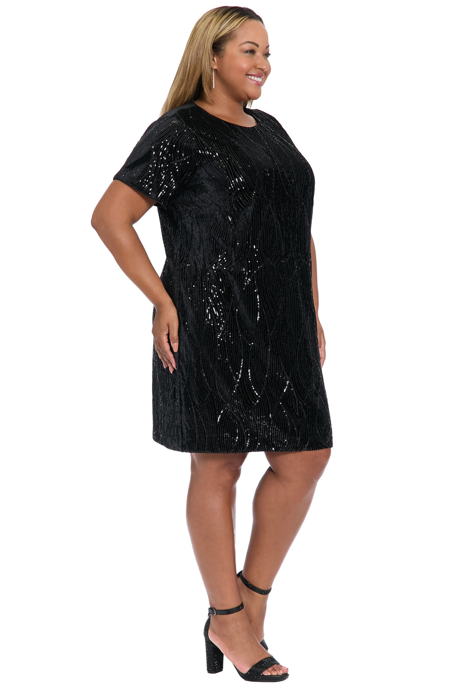 Amada Sequin T-shirt Dress in Opulent Waves Shift | London Times Maggy London Amada Sequin T-shirt Dress in Opulent Waves Shift | London Times Maggy London