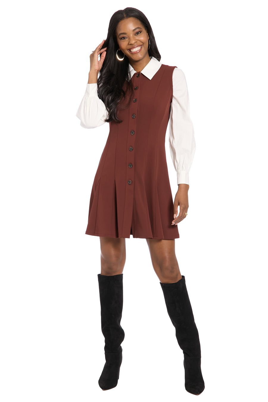 Britt Button-Front Mini Dress A-Line Long Sleeve Britt Button-Front Mini Dress A-Line Long Sleeve